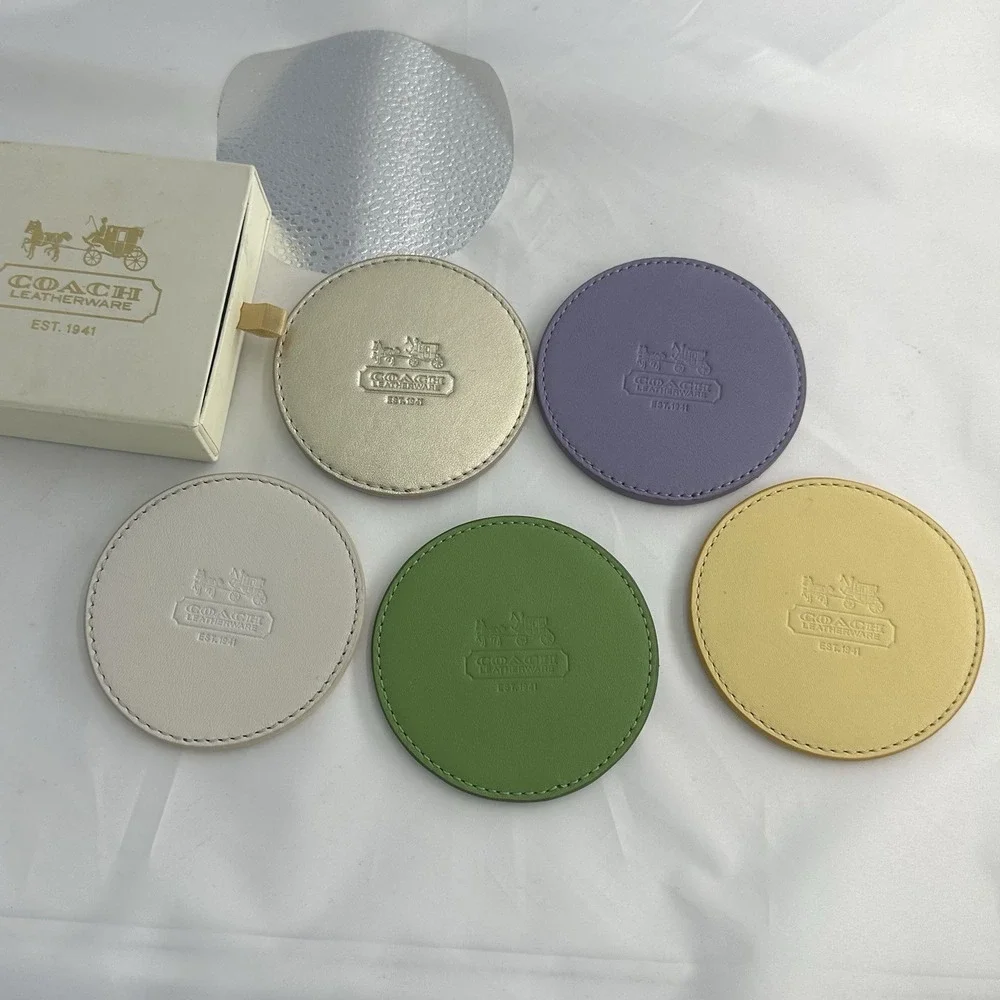 Coach Leather Coaster Set Of Five Multicolored New In Box